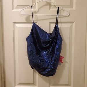 Orchid Haze womens Blue & Black Sequin Spaghetti Strap Crop tank